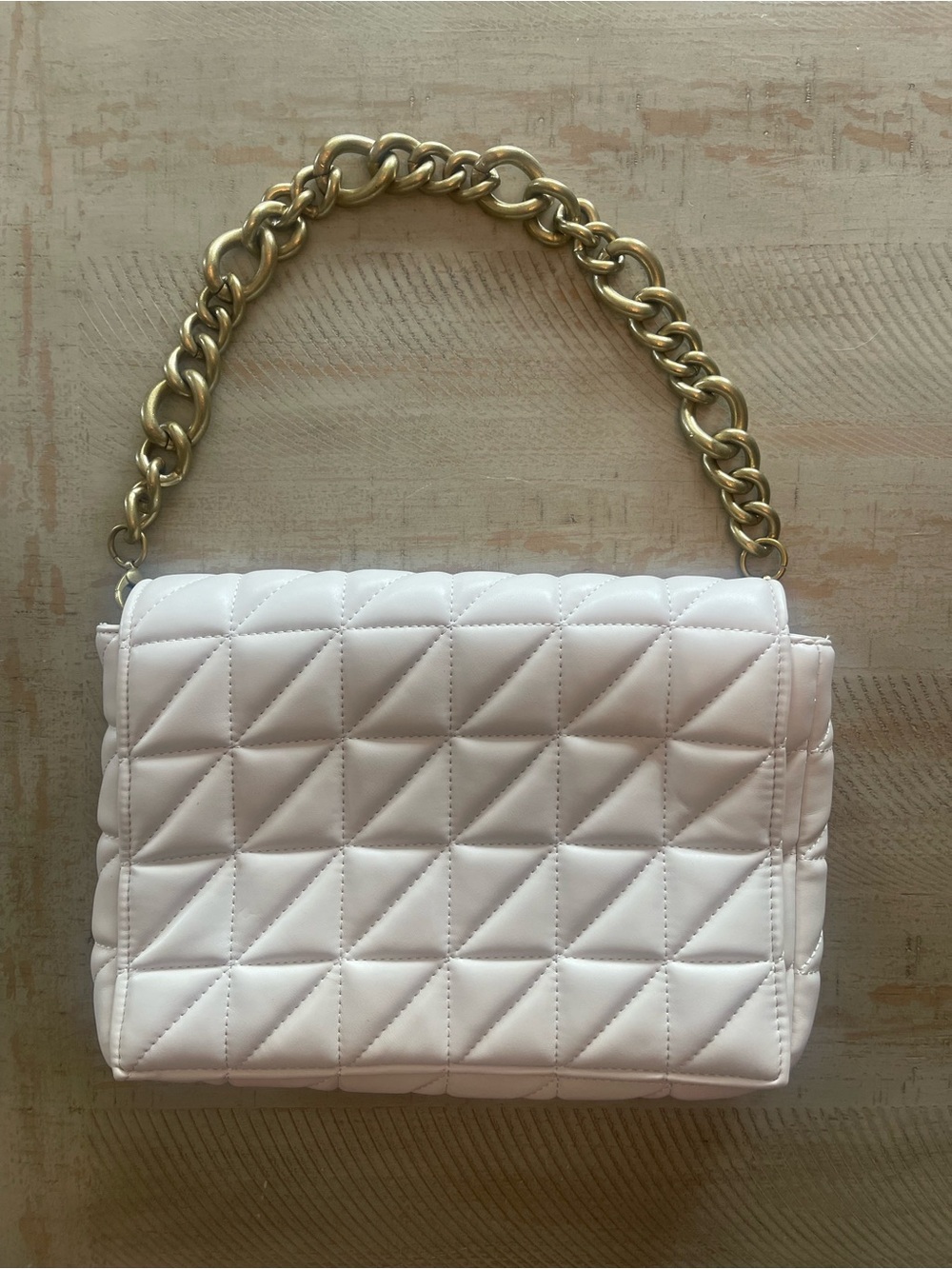 Zara Quilted Chain-Handle Shoulder Bag in White